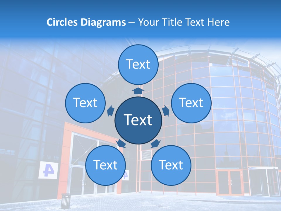 View To Enter To Modern Trade Center With Orange Door PowerPoint Template
