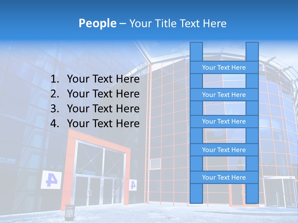 View To Enter To Modern Trade Center With Orange Door PowerPoint Template