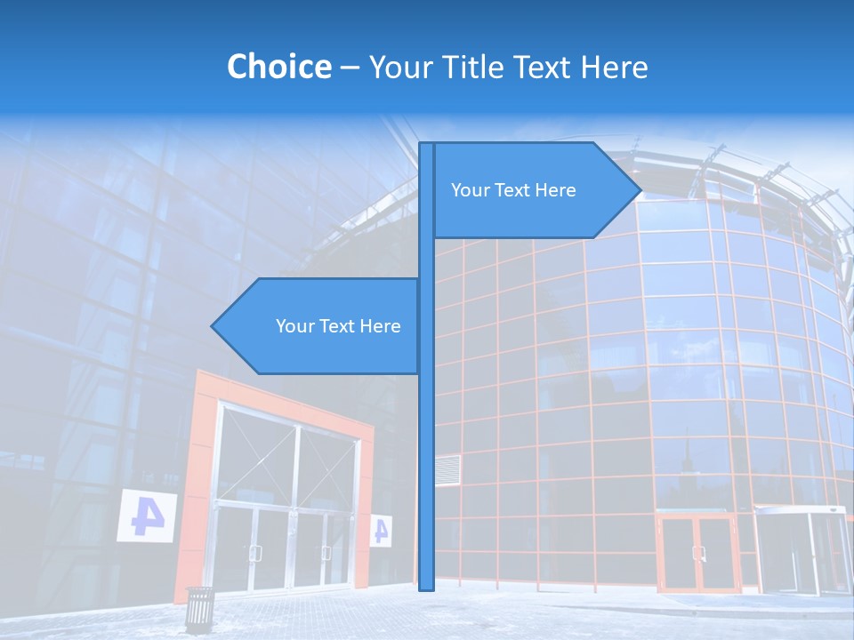 View To Enter To Modern Trade Center With Orange Door PowerPoint Template