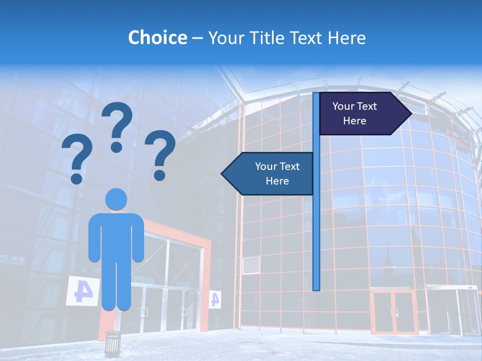 View To Enter To Modern Trade Center With Orange Door PowerPoint Template