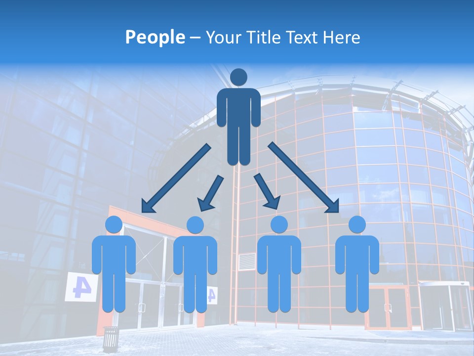 View To Enter To Modern Trade Center With Orange Door PowerPoint Template