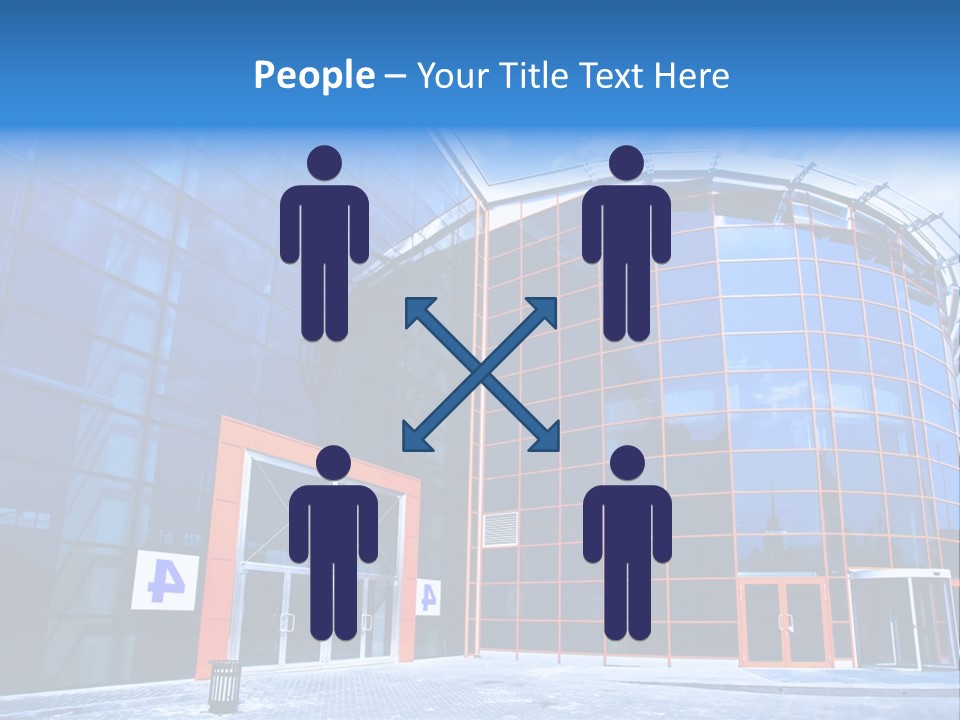 View To Enter To Modern Trade Center With Orange Door PowerPoint Template