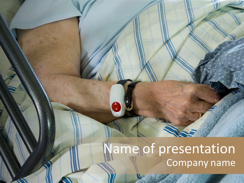 A Person Laying In A Hospital Bed With A Thermometer On Their Arm PowerPoint Template