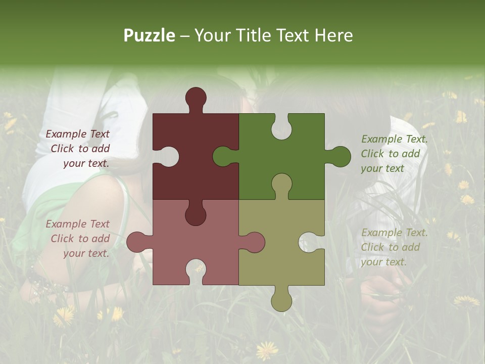 Beautiful Girl And Boy On Summer Lawn With Dandelions PowerPoint Template