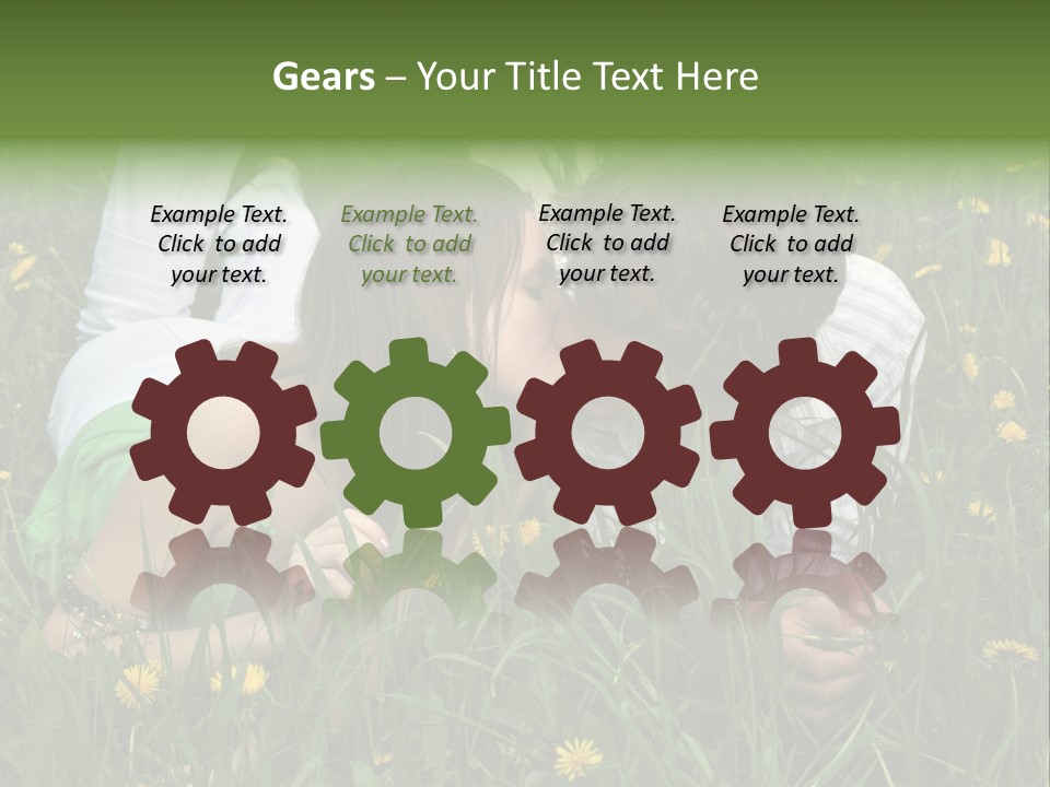 Beautiful Girl And Boy On Summer Lawn With Dandelions PowerPoint Template