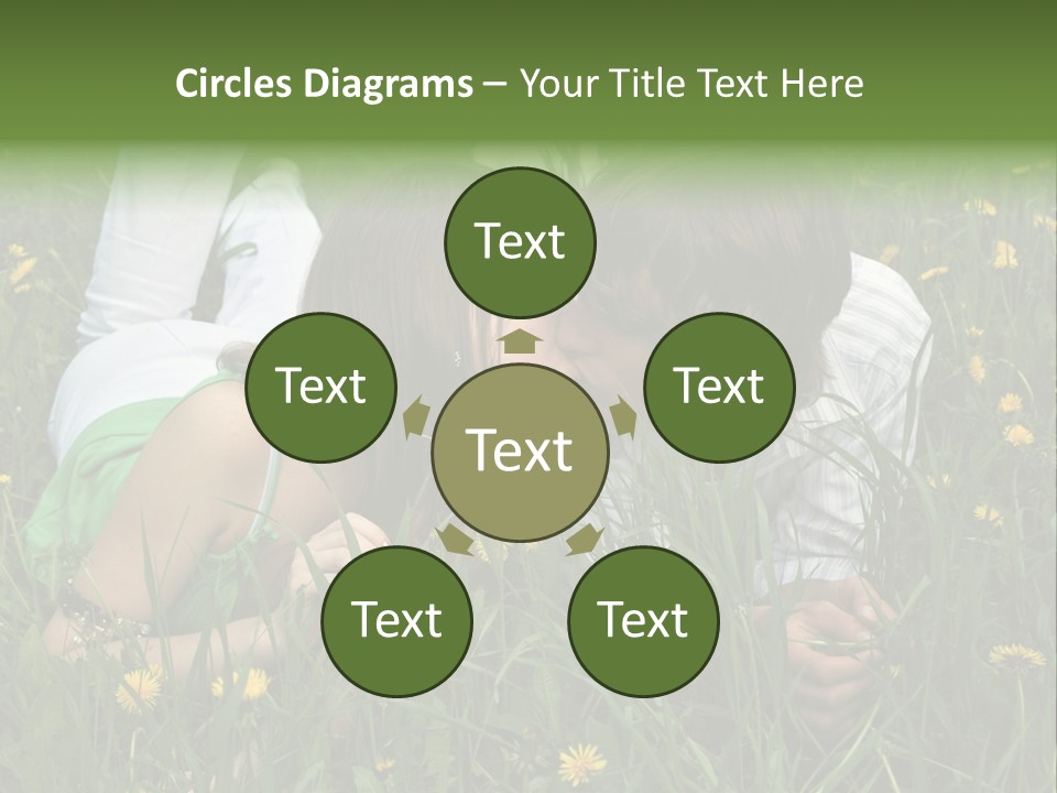 Beautiful Girl And Boy On Summer Lawn With Dandelions PowerPoint Template