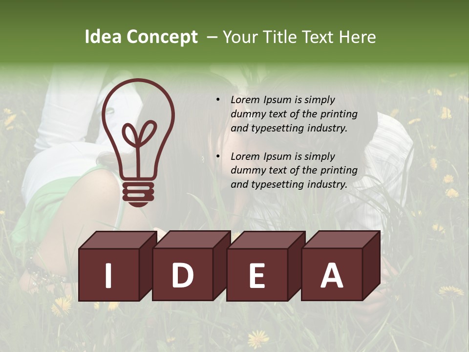 Beautiful Girl And Boy On Summer Lawn With Dandelions PowerPoint Template