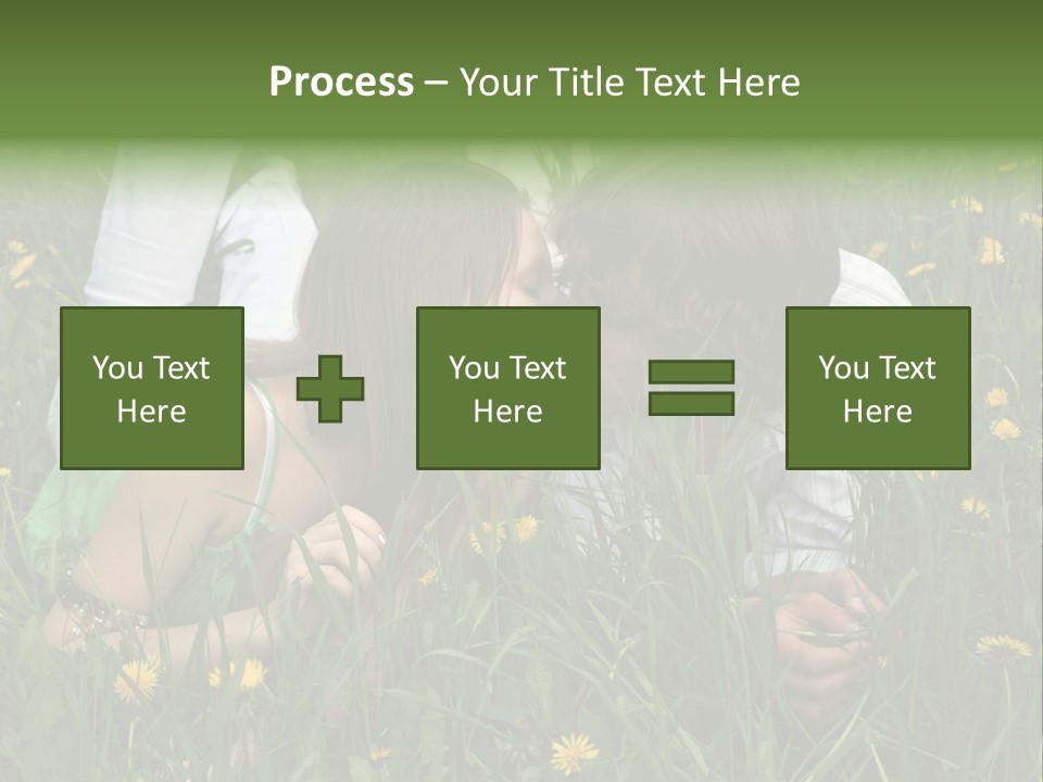 Beautiful Girl And Boy On Summer Lawn With Dandelions PowerPoint Template