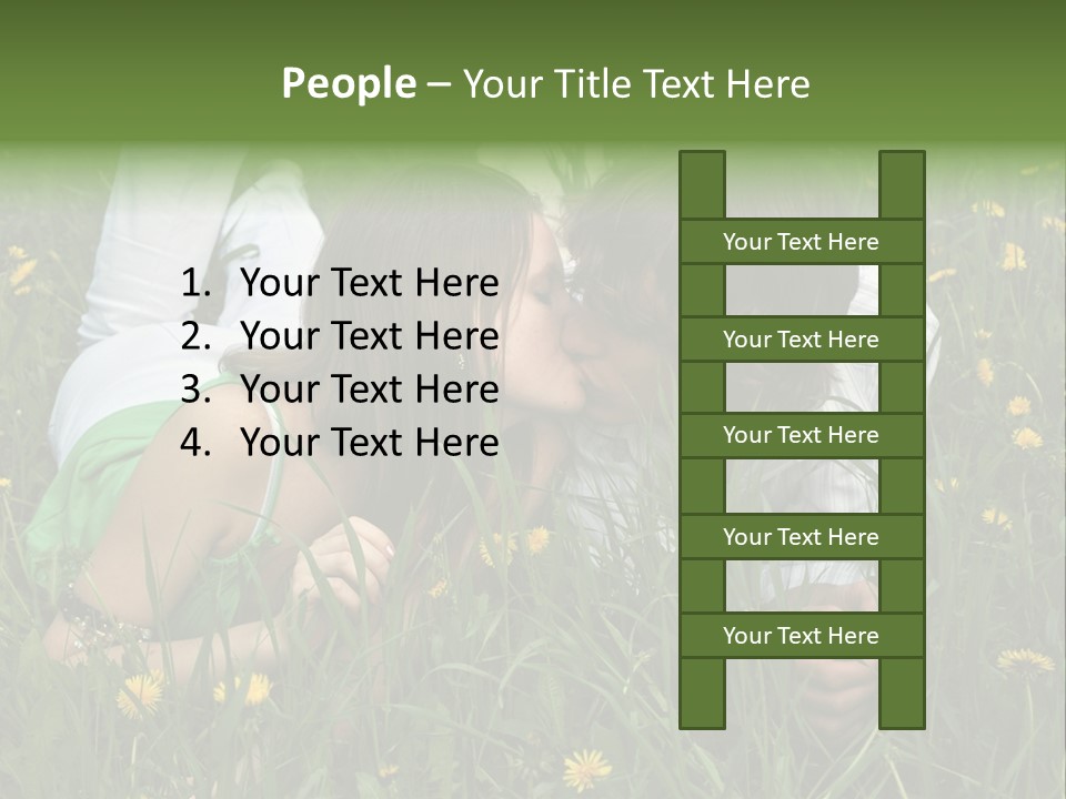 Beautiful Girl And Boy On Summer Lawn With Dandelions PowerPoint Template