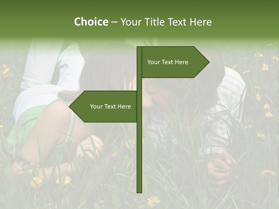 Beautiful Girl And Boy On Summer Lawn With Dandelions PowerPoint Template