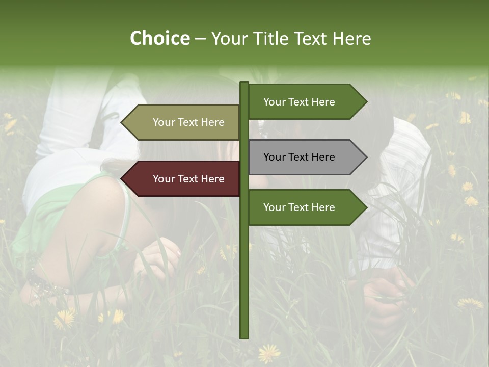 Beautiful Girl And Boy On Summer Lawn With Dandelions PowerPoint Template