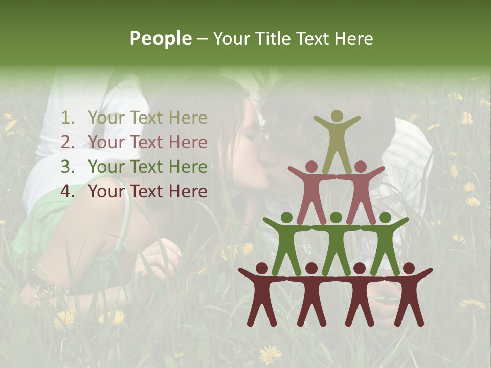 Beautiful Girl And Boy On Summer Lawn With Dandelions PowerPoint Template