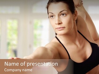 A Woman In A Black Bra Top Doing Yoga PowerPoint Template