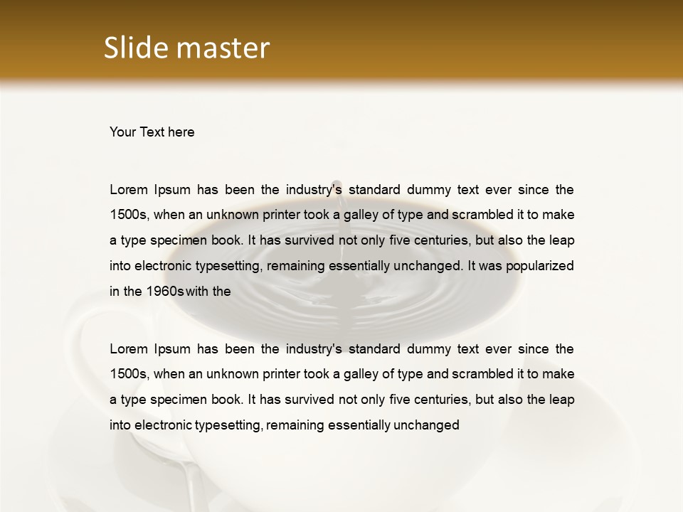 A Cup Of Black Coffee Full To The Brim With Drops Splashing On The Surface Threatening To Spill Over. PowerPoint Template