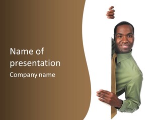 African American Businessman Holding Blank Sign Isolated On A White Background PowerPoint Template