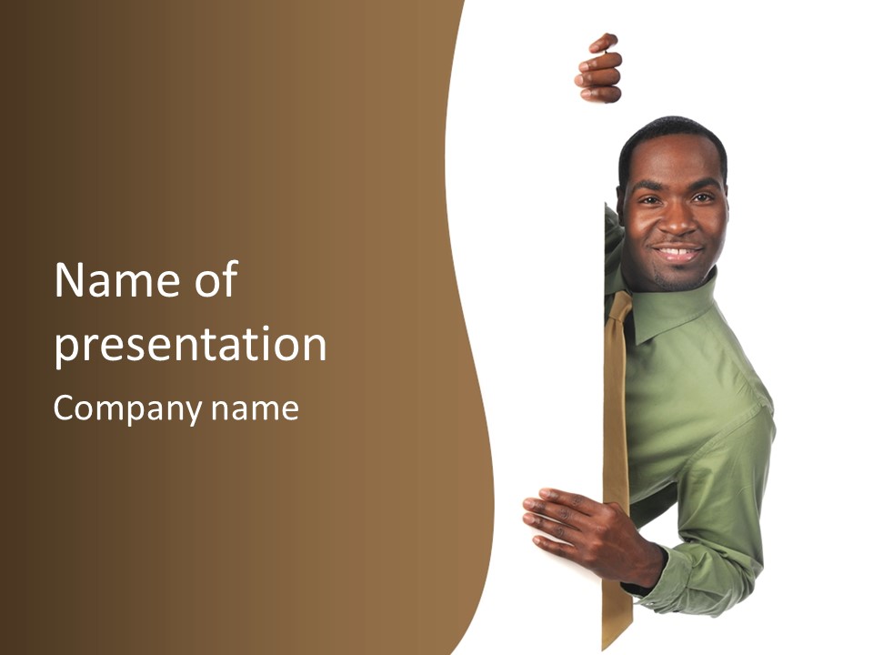 African American Businessman Holding Blank Sign Isolated On A White Background PowerPoint Template