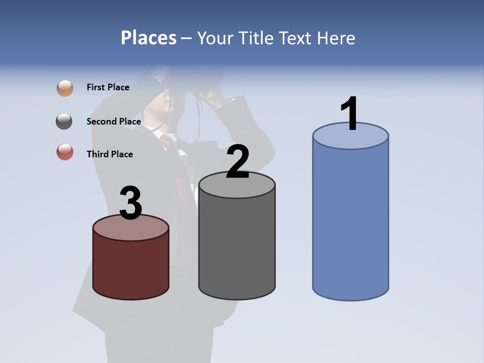 Businessman Looking Through Binoculars With A Blue Sky As Background PowerPoint Template