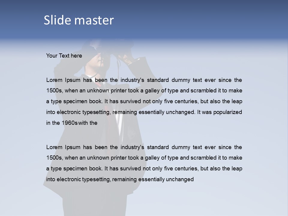 Businessman Looking Through Binoculars With A Blue Sky As Background PowerPoint Template