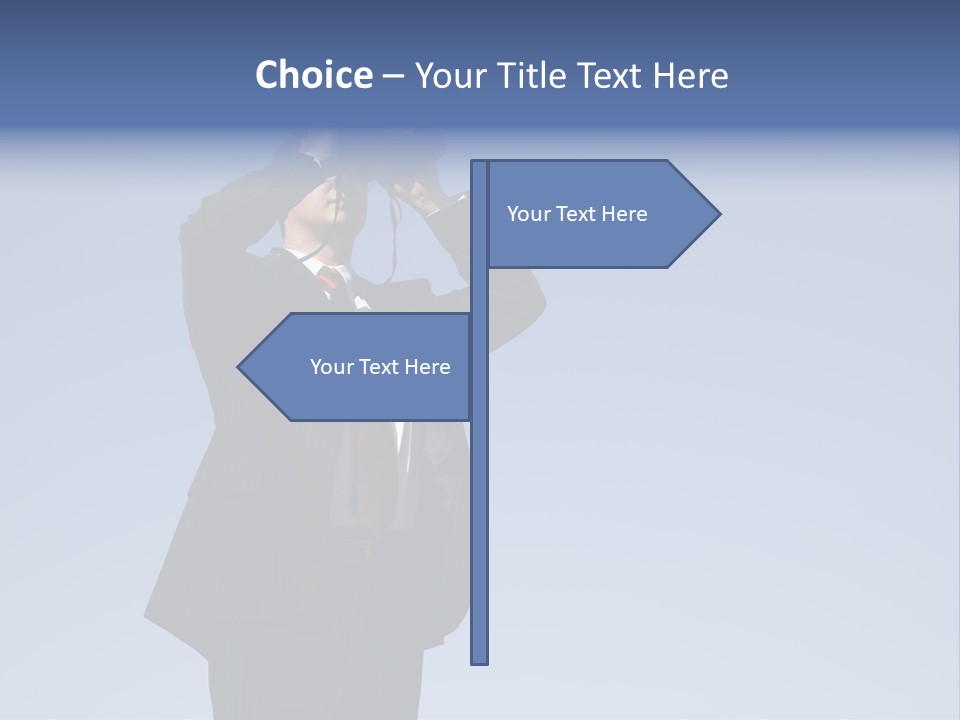 Businessman Looking Through Binoculars With A Blue Sky As Background PowerPoint Template