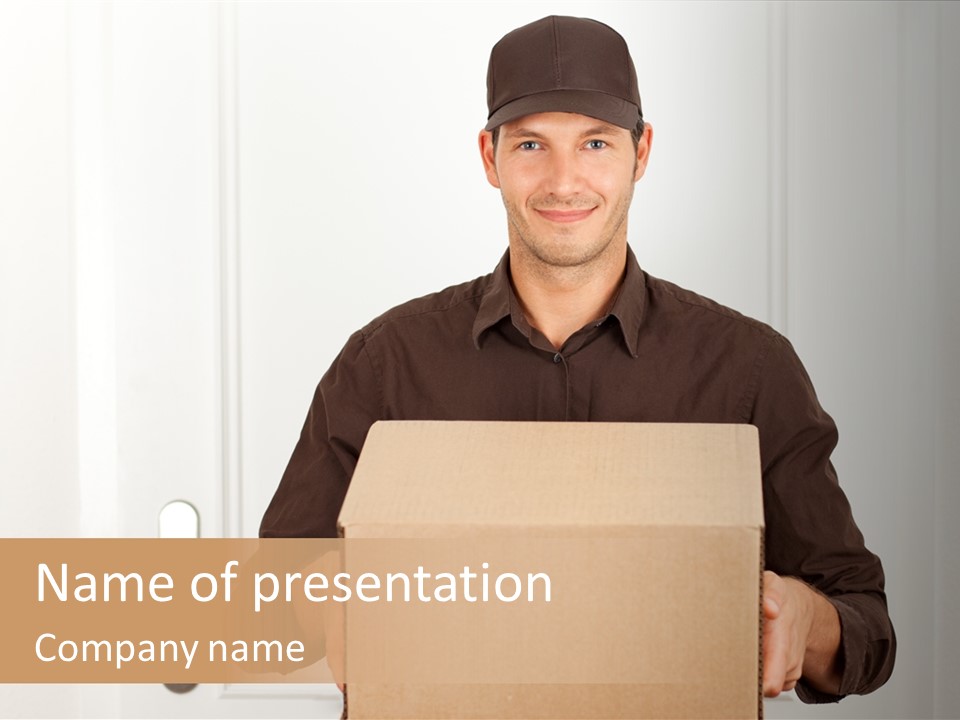 Friendly Postman Having A Packet For You PowerPoint Template