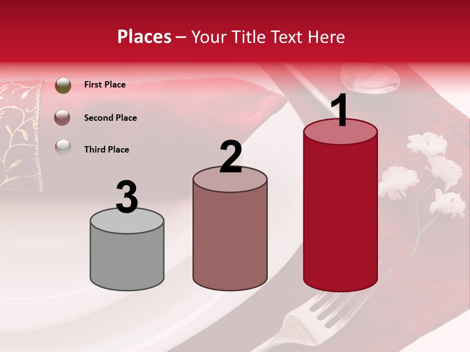 Place Setting With White Dishes And Napkin On Red PowerPoint Template