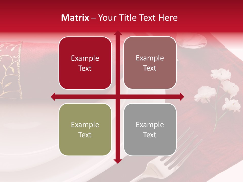 Place Setting With White Dishes And Napkin On Red PowerPoint Template
