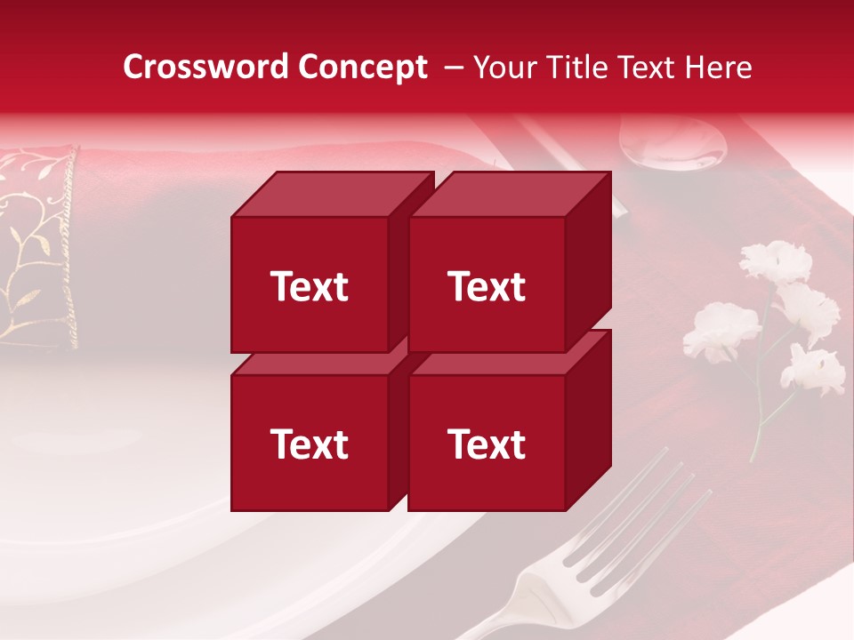 Place Setting With White Dishes And Napkin On Red PowerPoint Template
