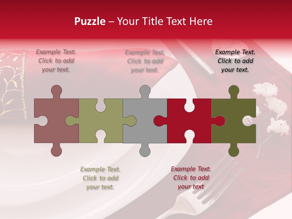 Place Setting With White Dishes And Napkin On Red PowerPoint Template