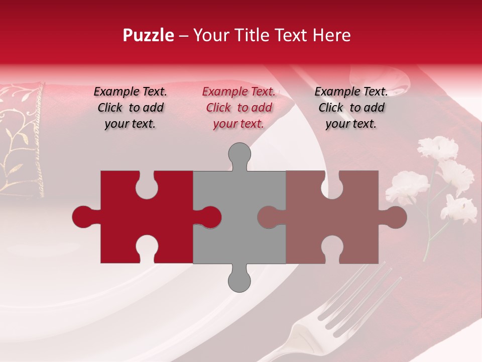 Place Setting With White Dishes And Napkin On Red PowerPoint Template
