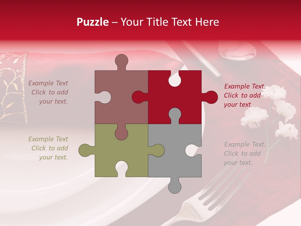 Place Setting With White Dishes And Napkin On Red PowerPoint Template