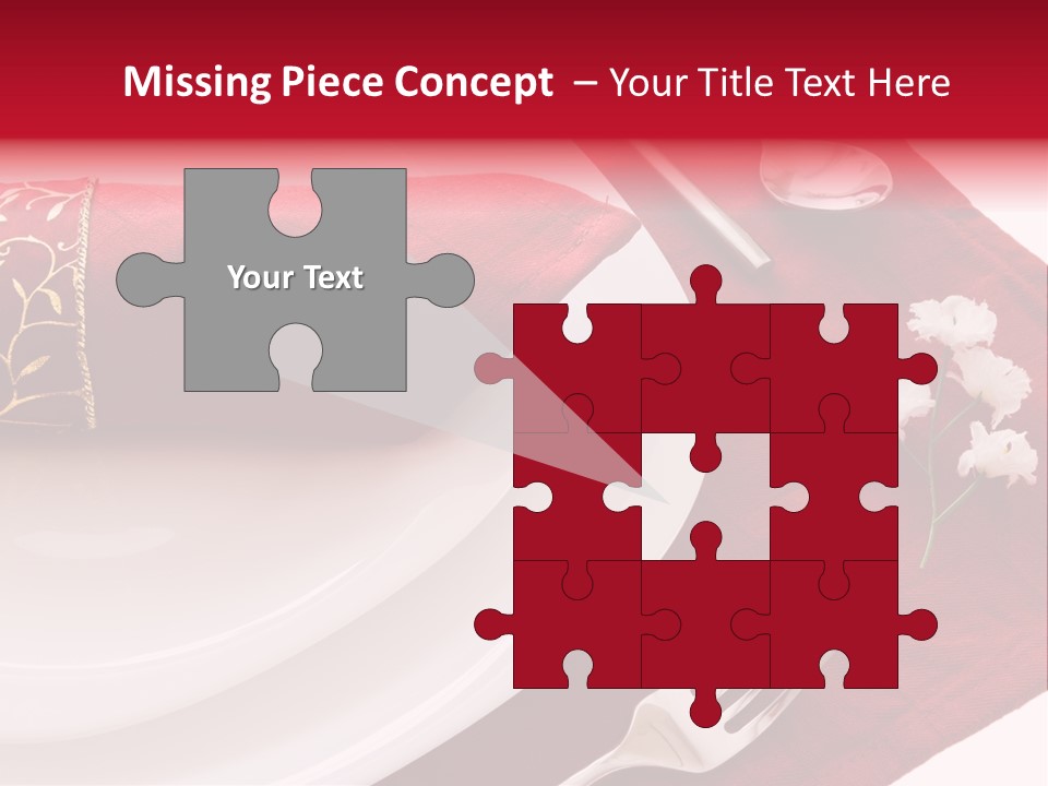 Place Setting With White Dishes And Napkin On Red PowerPoint Template