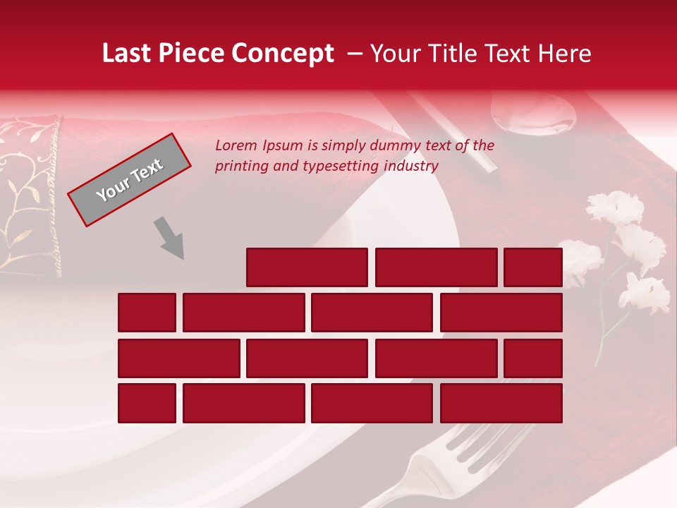 Place Setting With White Dishes And Napkin On Red PowerPoint Template