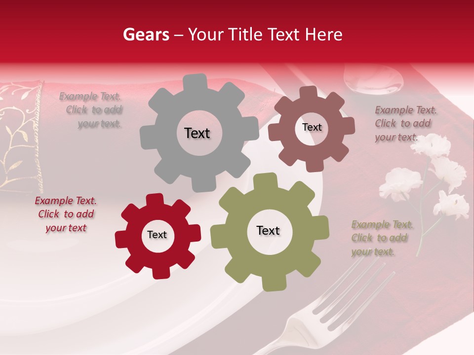 Place Setting With White Dishes And Napkin On Red PowerPoint Template