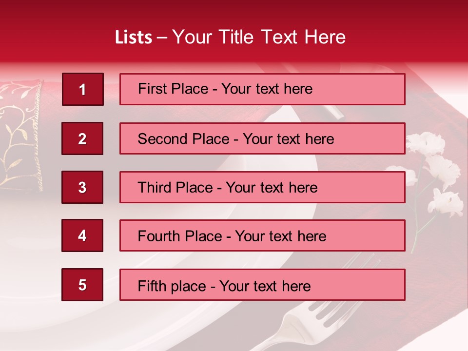Place Setting With White Dishes And Napkin On Red PowerPoint Template