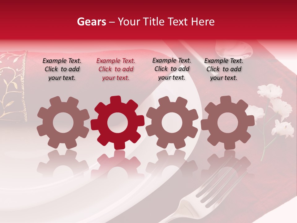 Place Setting With White Dishes And Napkin On Red PowerPoint Template
