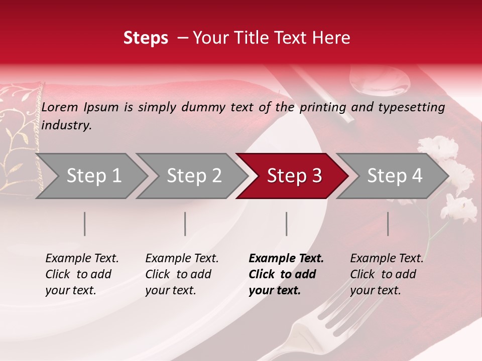 Place Setting With White Dishes And Napkin On Red PowerPoint Template
