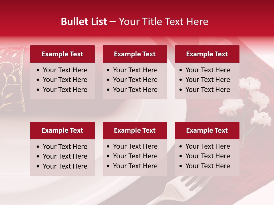 Place Setting With White Dishes And Napkin On Red PowerPoint Template