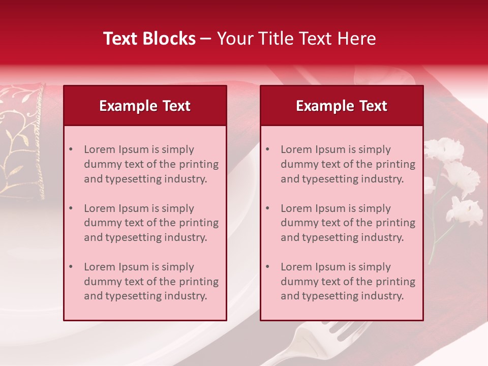 Place Setting With White Dishes And Napkin On Red PowerPoint Template