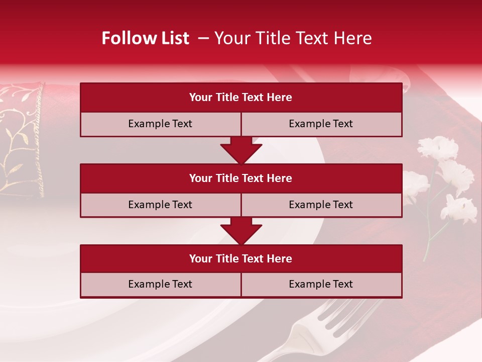 Place Setting With White Dishes And Napkin On Red PowerPoint Template