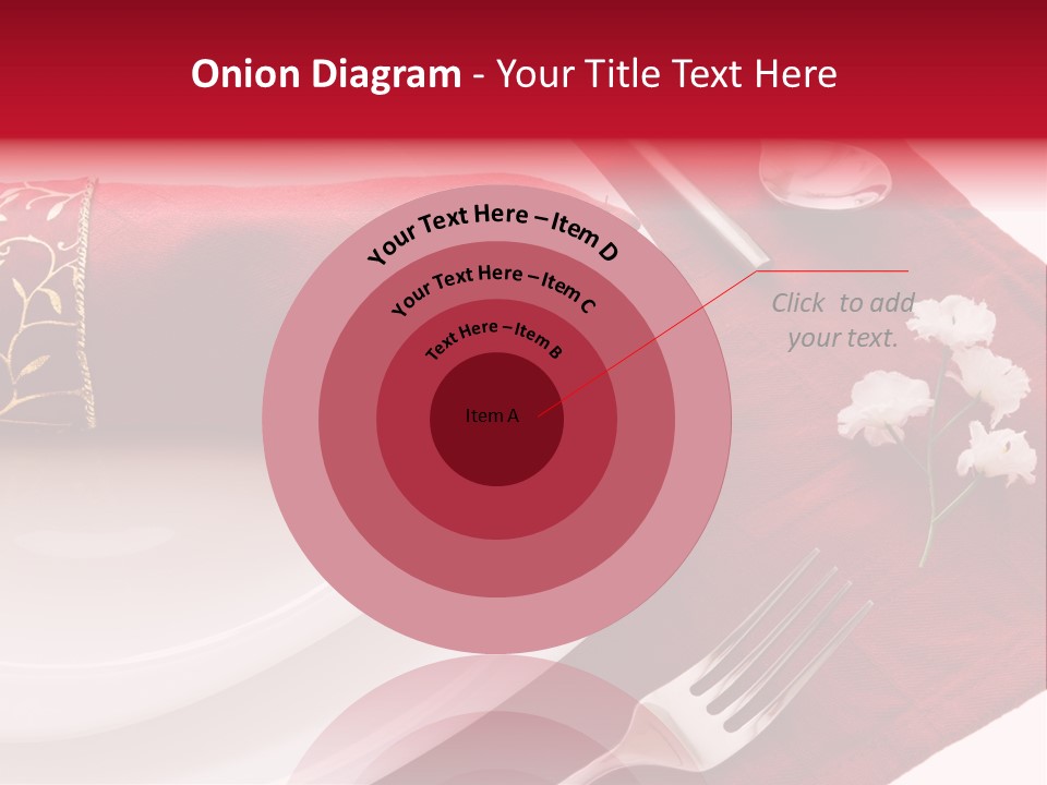 Place Setting With White Dishes And Napkin On Red PowerPoint Template