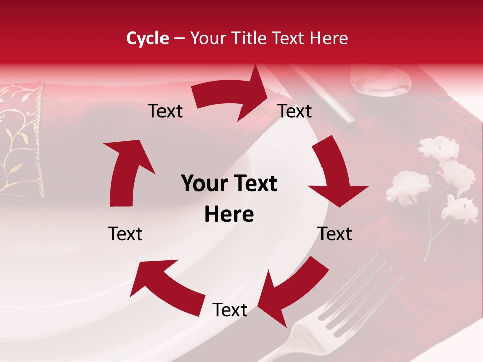 Place Setting With White Dishes And Napkin On Red PowerPoint Template