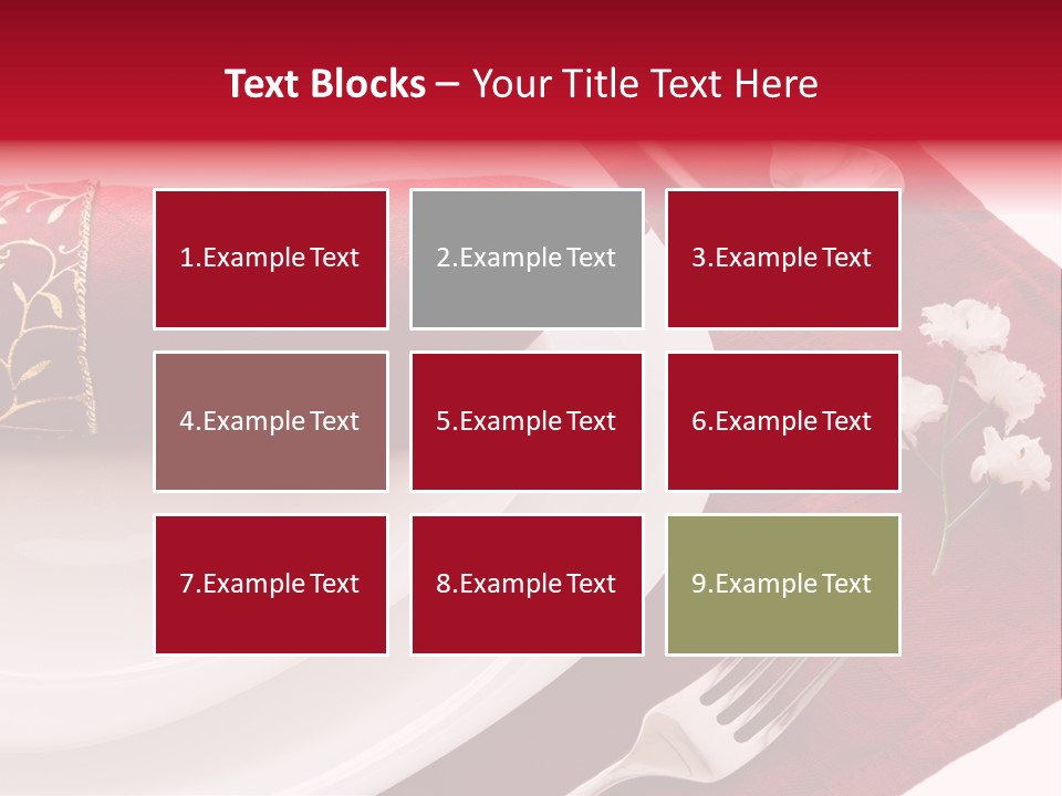 Place Setting With White Dishes And Napkin On Red PowerPoint Template