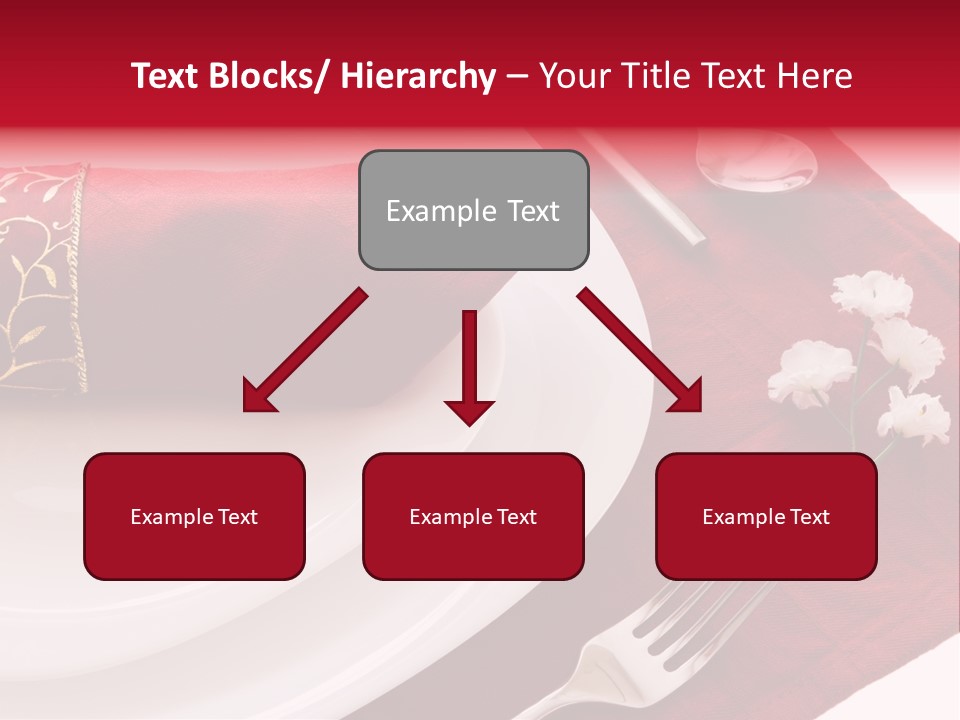 Place Setting With White Dishes And Napkin On Red PowerPoint Template