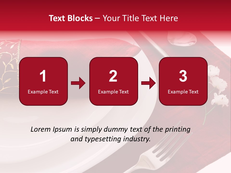 Place Setting With White Dishes And Napkin On Red PowerPoint Template
