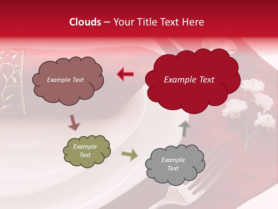 Place Setting With White Dishes And Napkin On Red PowerPoint Template