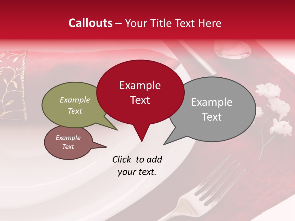 Place Setting With White Dishes And Napkin On Red PowerPoint Template