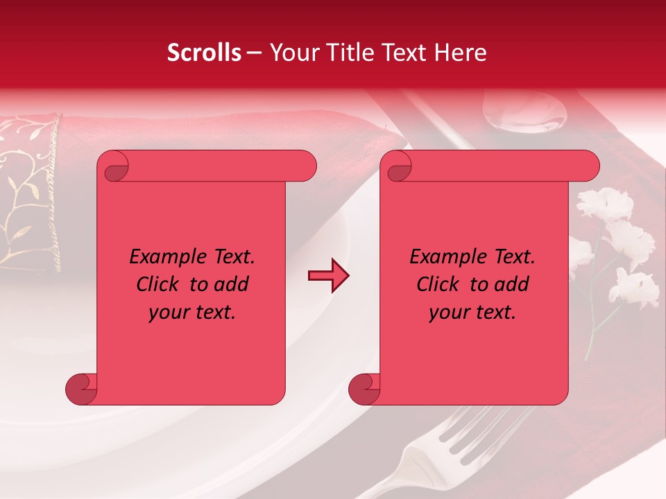 Place Setting With White Dishes And Napkin On Red PowerPoint Template