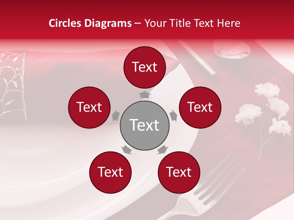 Place Setting With White Dishes And Napkin On Red PowerPoint Template