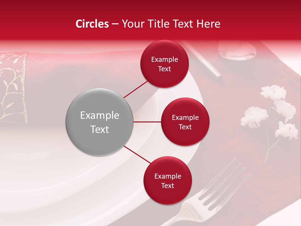 Place Setting With White Dishes And Napkin On Red PowerPoint Template
