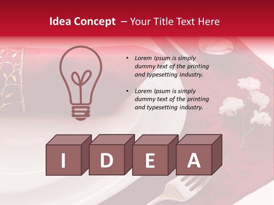 Place Setting With White Dishes And Napkin On Red PowerPoint Template